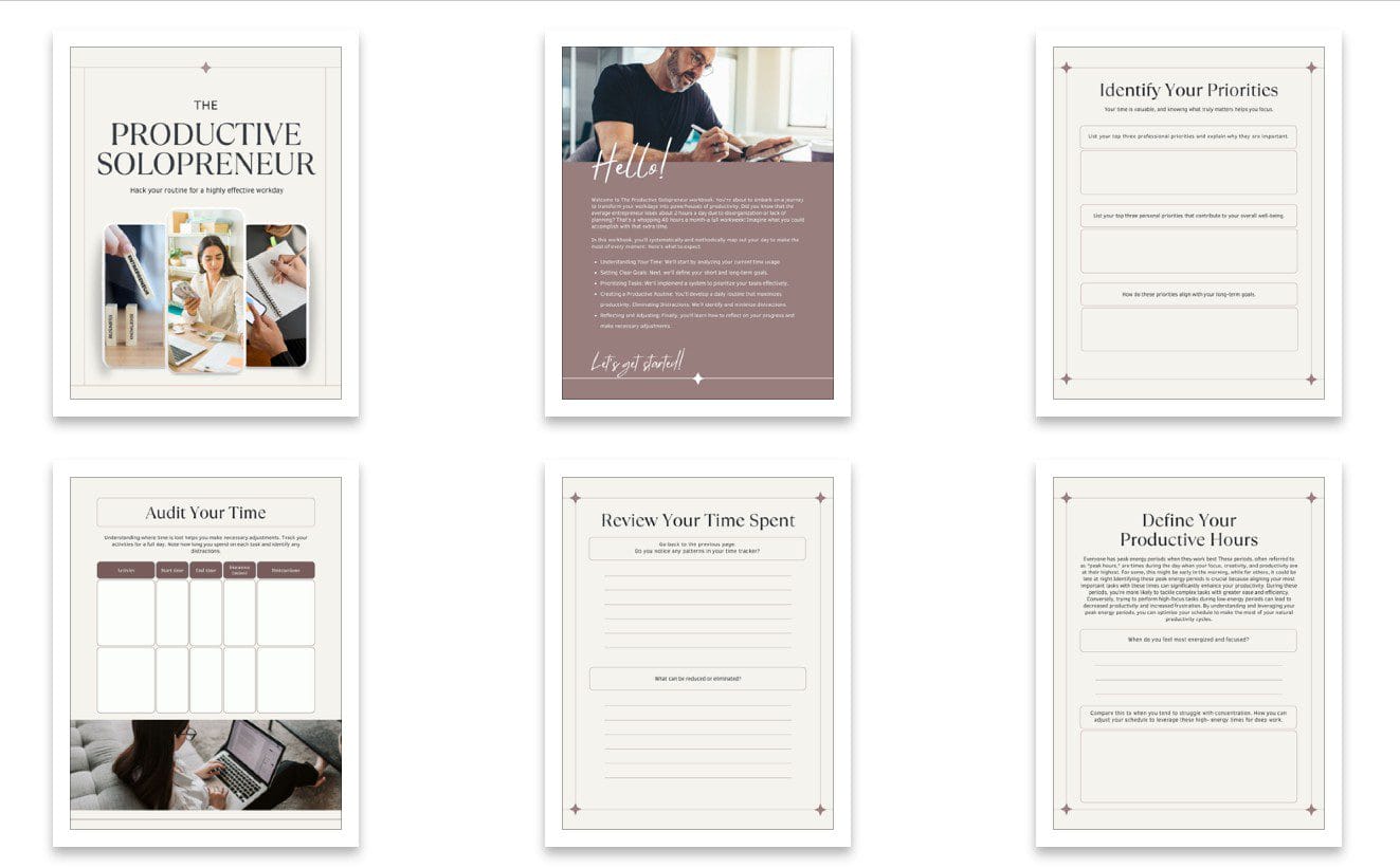 Pages 1-6 of the productive solopreneur