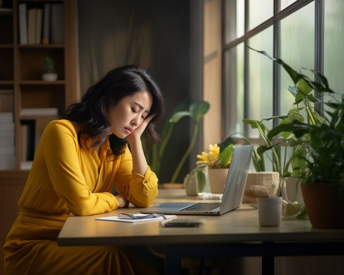 home asian woman early 40s business casual yellow blouse1